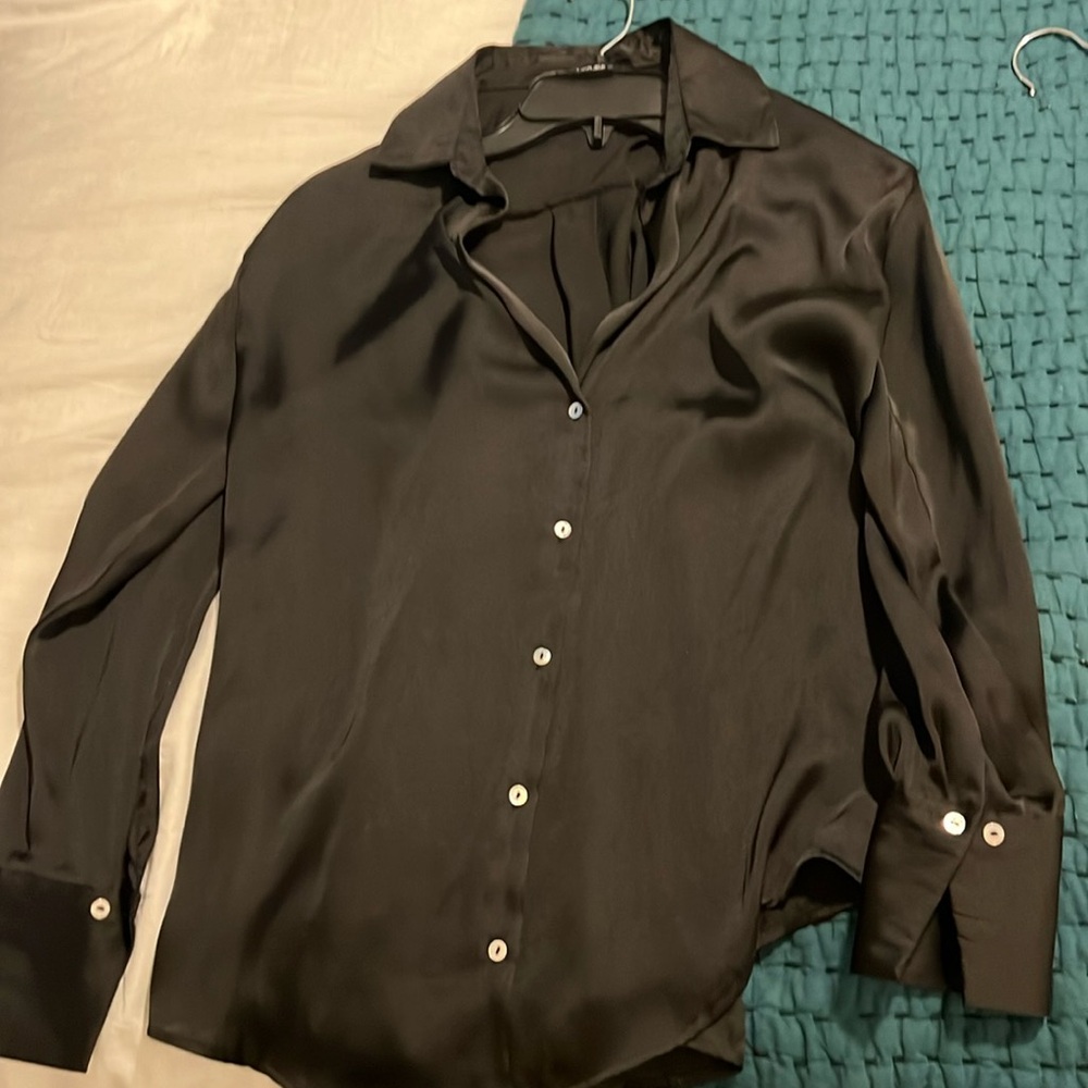 Zara silk black button down